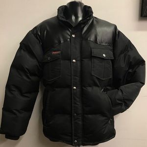 J. Whistler Mens Down Coat SZ L Black Faux Leather